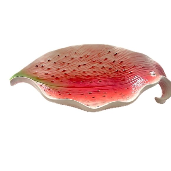 Pacific Rim Art Pottery Orchid Lily Flower Serving Dish 10x5.5" Handpainted 2004 - Picture 4 of 9